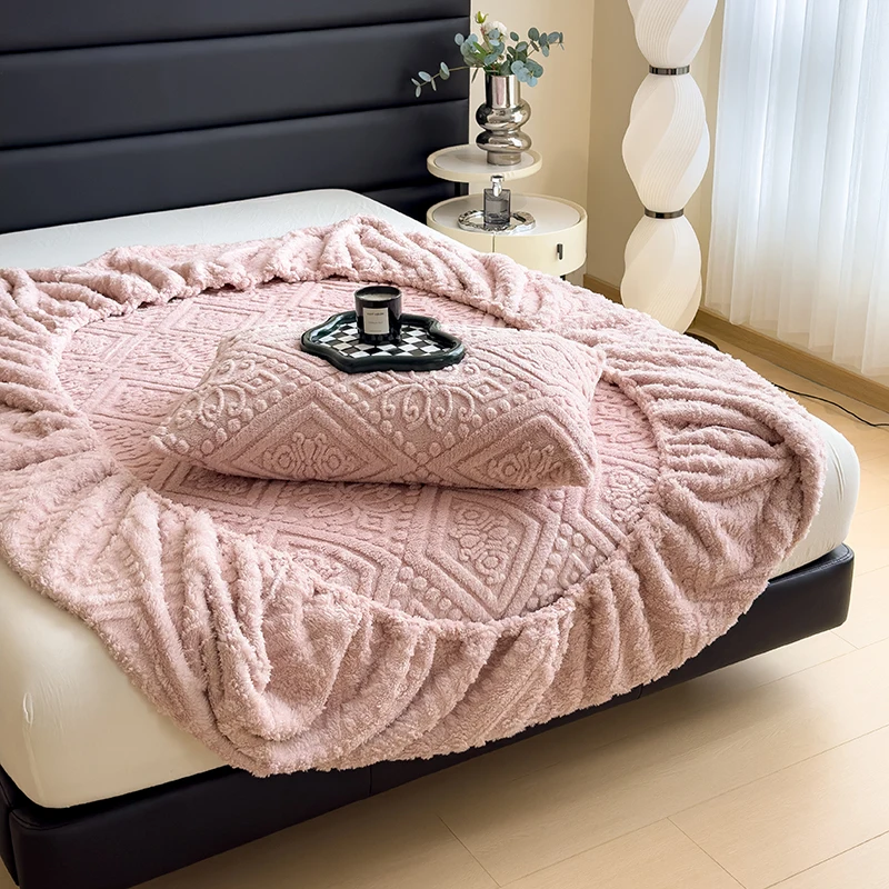 Jacauard Thick Warm Coral Plush Mattress Cover High Qulaity Abti-Slip Breathable Fitted Bed Sheet Single Double Queen King Size