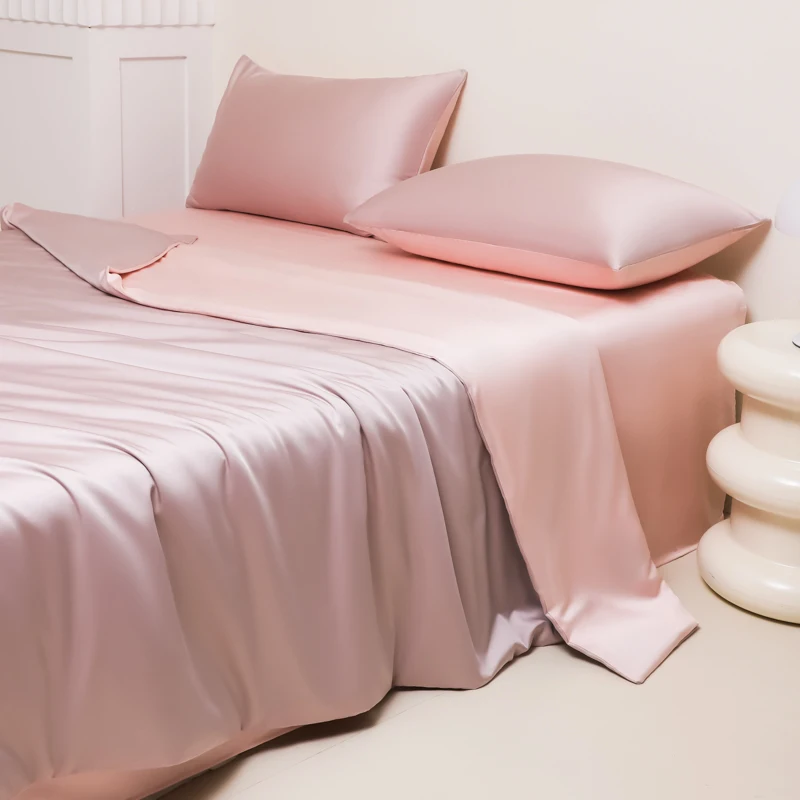 2024 New Ice Silk Bedding Set Summer Cold Duvet Quilt Cover Flat/Fitted Sheet With Pillowcases Bed Linen Full Queen King Size