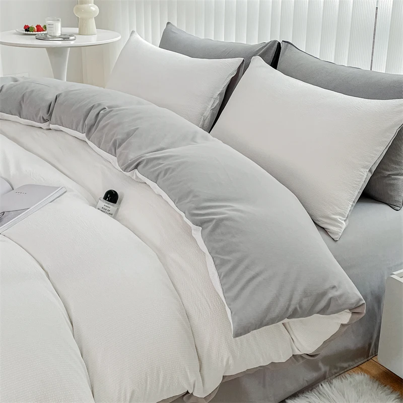 2025 Seersucker Bedding Set Duvet Cover Flat Sheet Pillowcase Bed Sheet Set Soft Comforter Cover Bed Linens Set Nordic Ins Style