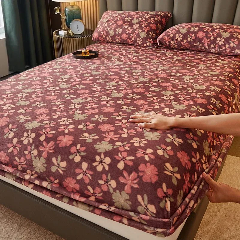 WASART Soft warm velvet elastic fitted sheet mattress protector cover winter couple luxury double bed bedsheet queen king size