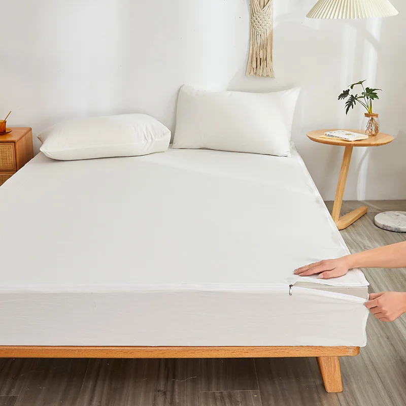 Six Sides Fully Enclosed 100% Cotton Mattress Cover with Zipper Skin-friendly Anti-allergy Cotton Fitted Sheet Customized Size