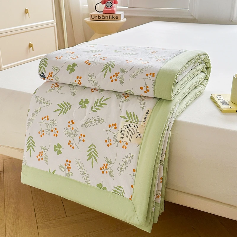 100% Cotton Inside and Outside Summer Quilt Lightweight Ultra Soft Thin Quilt Air Conditioning Quilts Pure Cotton Blanket Ins