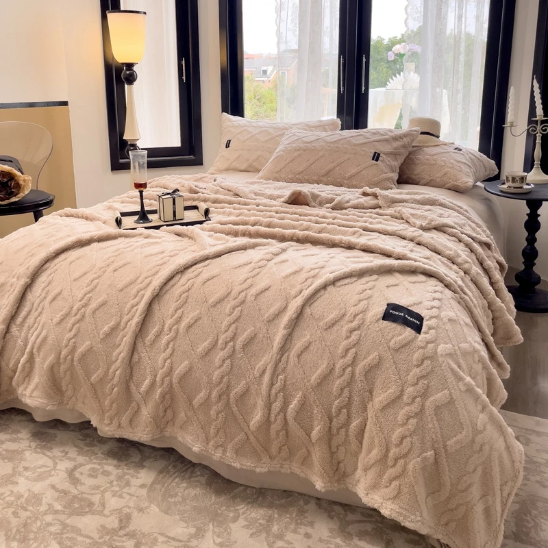 WASART Soft warm yellow flannel plaid blanket autumn winter velvet fleece stitch fluffy thick bed linen sofa throw big bedspread