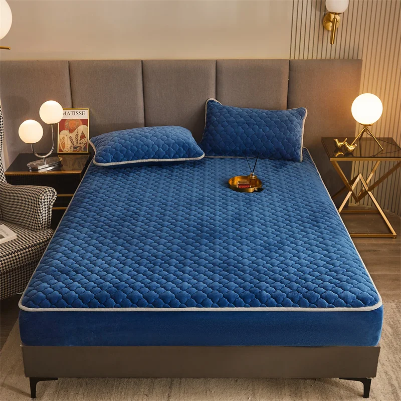 WASART Winter warm coral fleece mattress protector cover king size 2 people double bed elastic fitted sheet style protection pad