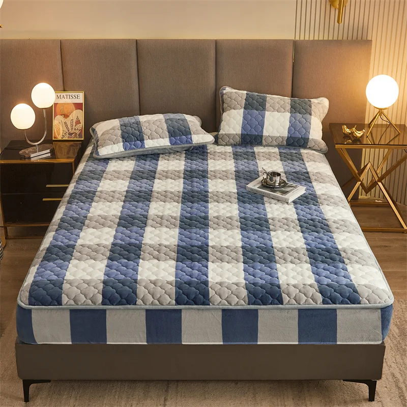 WASART Winter warm coral fleece mattress protector cover king size 2 people double bed elastic fitted sheet style protection pad