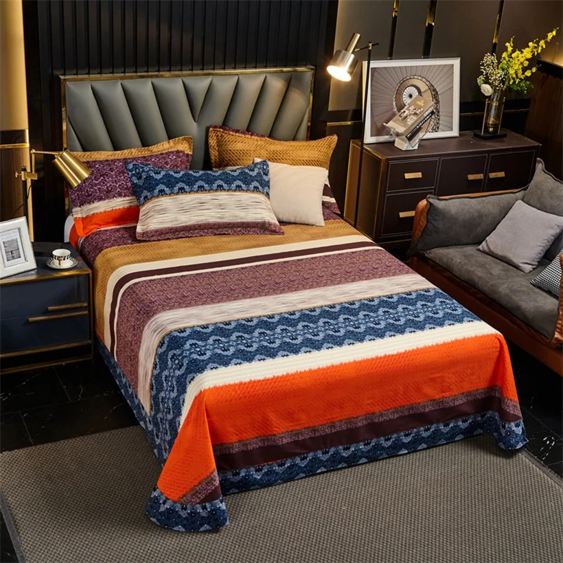 Egyptian Cotton Brushed Flat Bed Sheet Luxury Bed Cover Euro Style Thicken Soft Bed Linens Double Queen King Size(No Pillowcase)