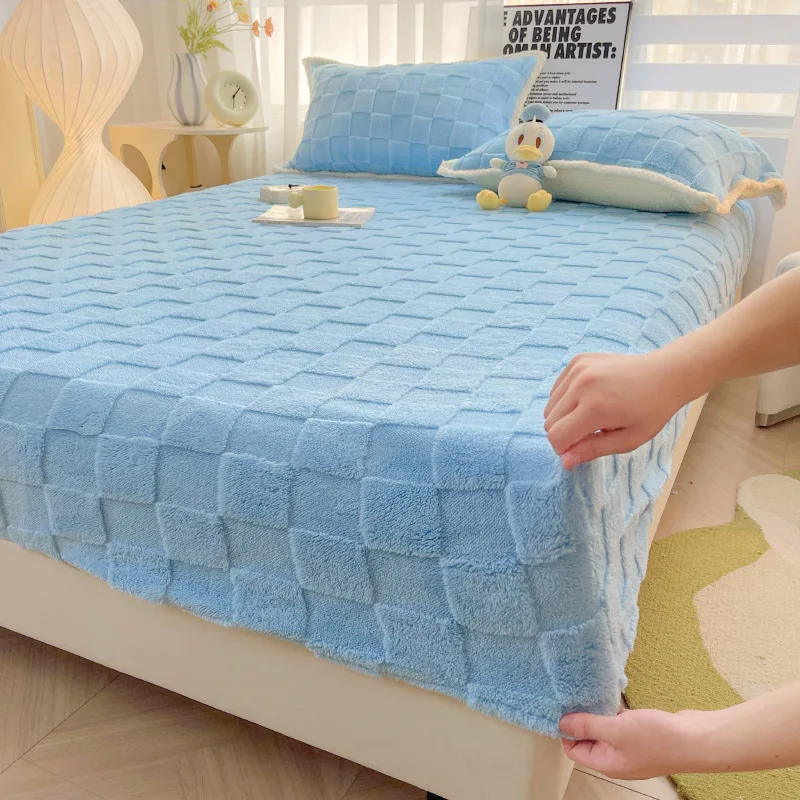 Winter Warm Fitted Bed Sheet Taff Velvet Fleece Bed Linen Single/Double/King/Queen Size Plush Mattress Cover Thick Bed Cover