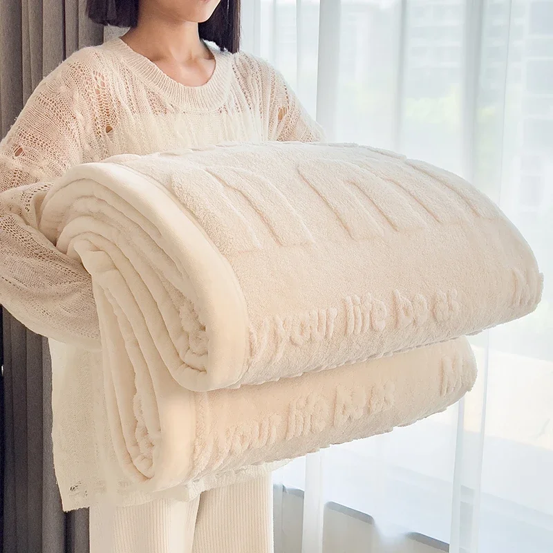 WASART Soft fluffy coral fleece blanket for bed min jacquard autumn winter warm sofa throw blanket thermal bed sheet extra large