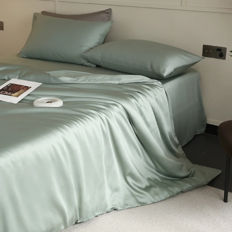 Mulberry Silk Bedding Set Twin Full Queen Size Duvet Cover Set with Quilt Cover Flat Sheet Pillowcase Luxurious Smooth Bed Sheet