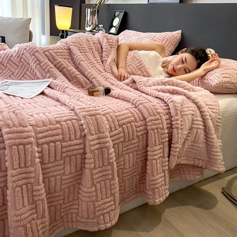 Thick Milk Velvet Warm Blanket for Winter Queen King Size Fleece Sherpa Comforter Cozy Soft Plush Blanket for Bed Sofa Throws