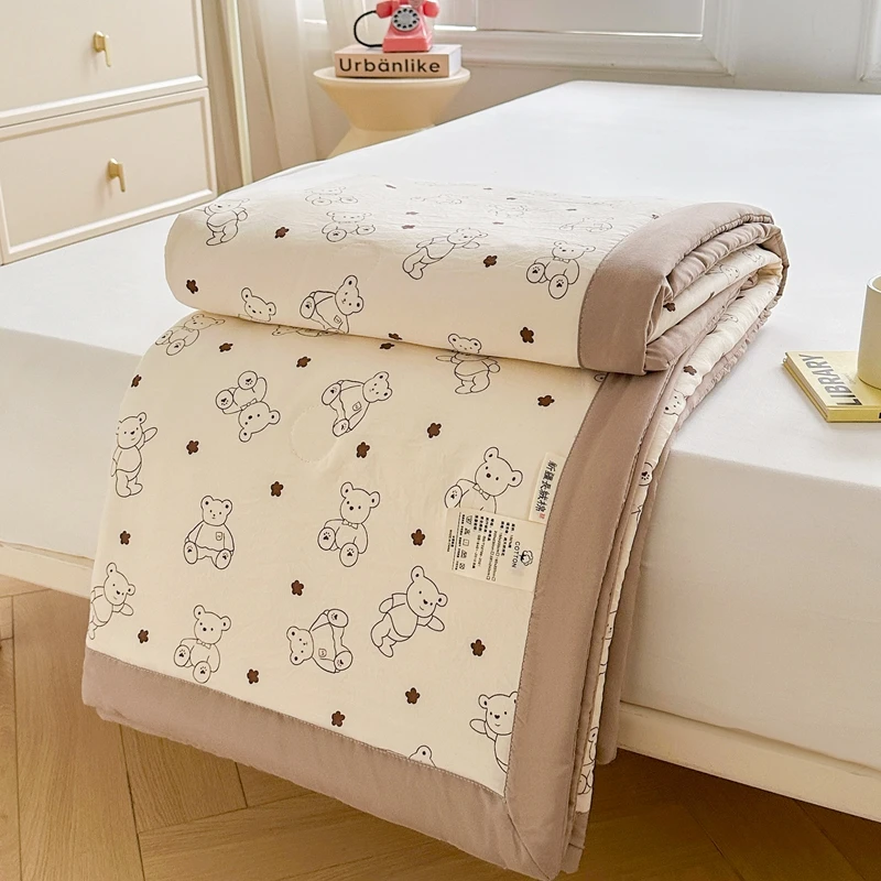 100% Cotton Inside and Outside Summer Quilt Lightweight Ultra Soft Thin Quilt Air Conditioning Quilts Pure Cotton Blanket Ins