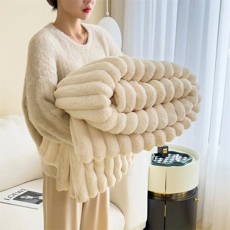 WASART Soft warm Imitation fur blanket winter fluffy rabbit plush large bedspread sofa throw coral fleece bed blanket home decor