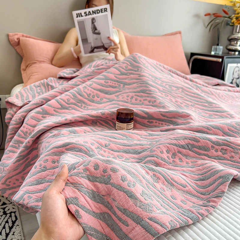 Luxury 100% Cotton Throw Blanket for Single Queen King Bed All Season Pure Cotton Blankets Cozy Soft Breathable Thermal Blankets