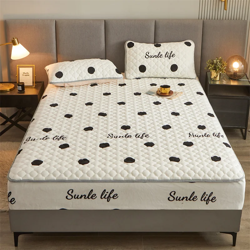 WASART Winter warm coral fleece mattress protector cover king size 2 people double bed elastic fitted sheet style protection pad