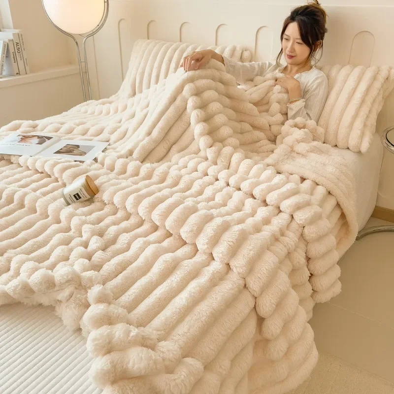 WASART Double-sided Imitation faux rabbit fur blanket autumn winter soft warm throw blanket warmth thick bed sheet extra large