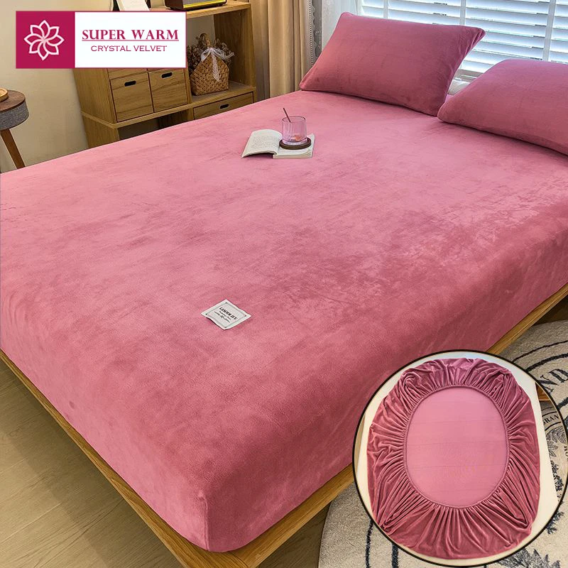 WASART Warm winter velvet fleece fitted sheet elastic mattress cover couple 2 seater bed linens luxury double bed sheet 150x190