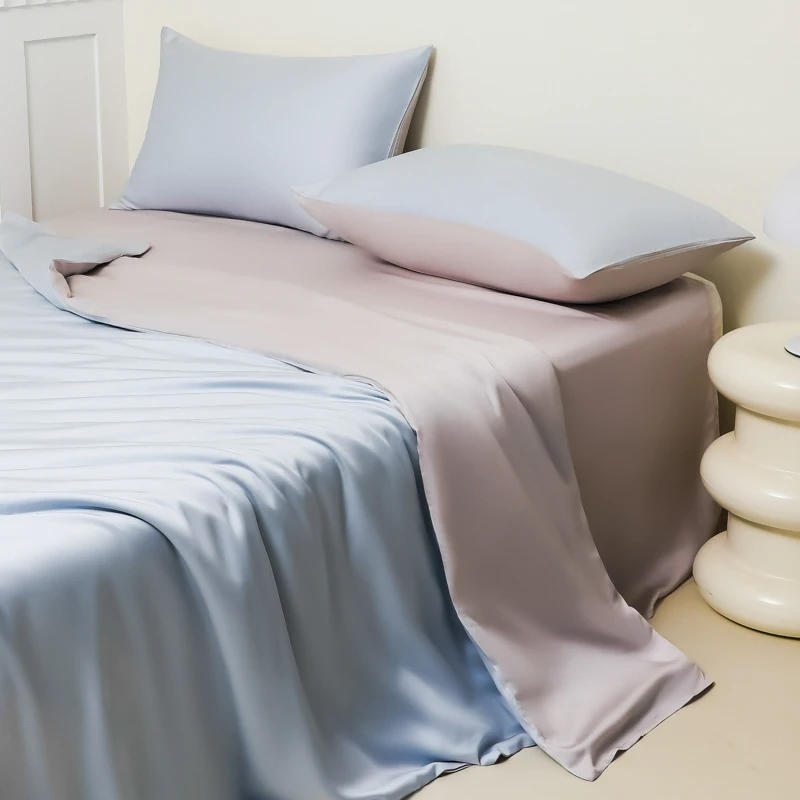 2024 New Ice Silk Bedding Set Summer Cold Duvet Quilt Cover Flat/Fitted Sheet With Pillowcases Bed Linen Full Queen King Size