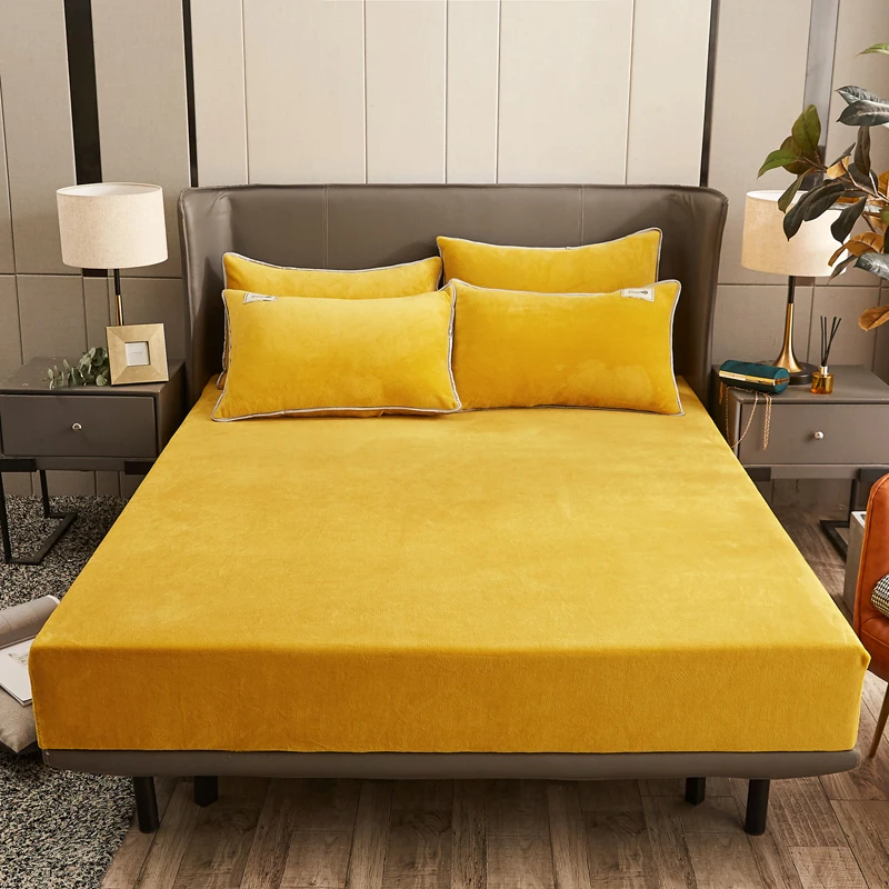 WASART Winter warm coral fleece fitted sheet elastic mattress cover couple thick bed linens luxury double bed king size 150x200