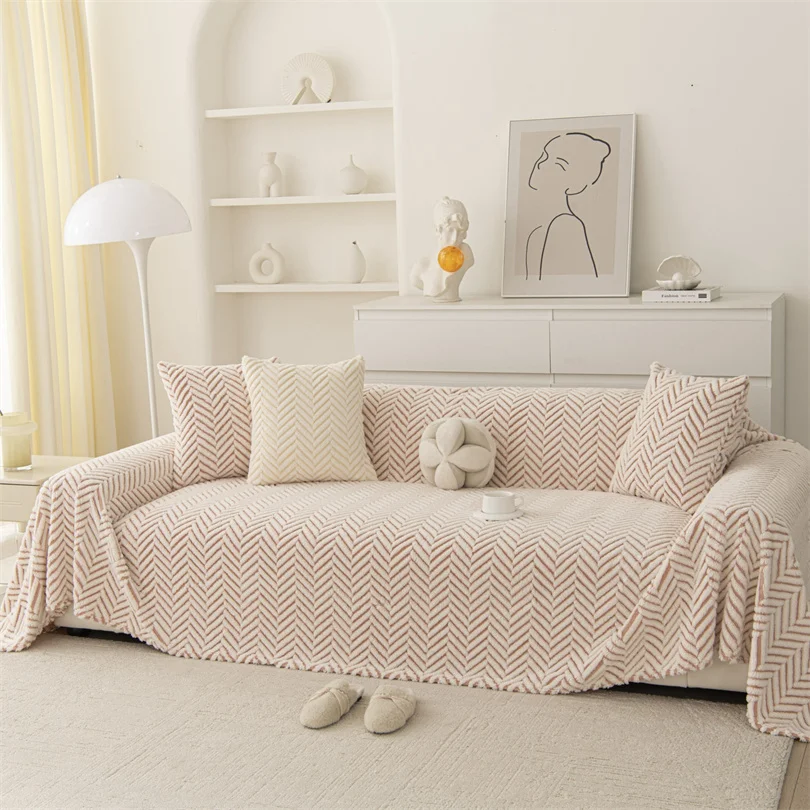 Minimalist Jacquard Plush Fleece Sofa Towel for Living Room Camping Picnic Large Size Blanket Thicken Sofa Cover All Inclusive