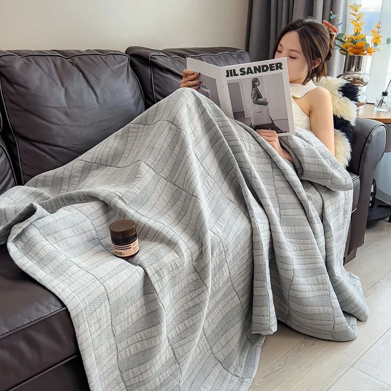 Pure Cotton Throw Blanket Soft Muslin Throws Blankets for Couch, Sofa, Bed Luxury Lightweight Boho Large Summer Blanket Quilt