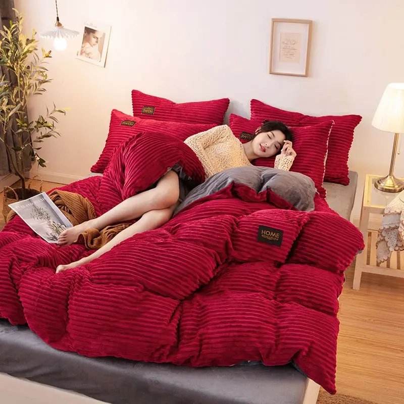 WASART Soft warm plush duvet cover winter 220x240 velvet fleece couple quilt cover double bed luxury bedding set queen king size