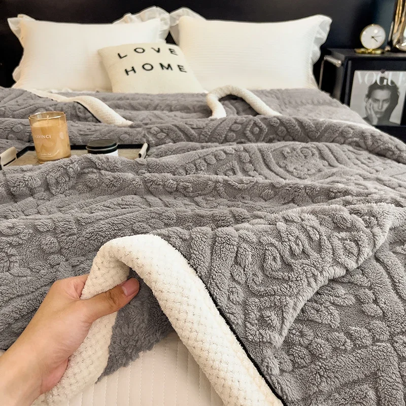 WASART Warm plush jacquard blanket for beds autumn winter fluffy coral fleece sofa throw blanket extra large thicken bed sheet