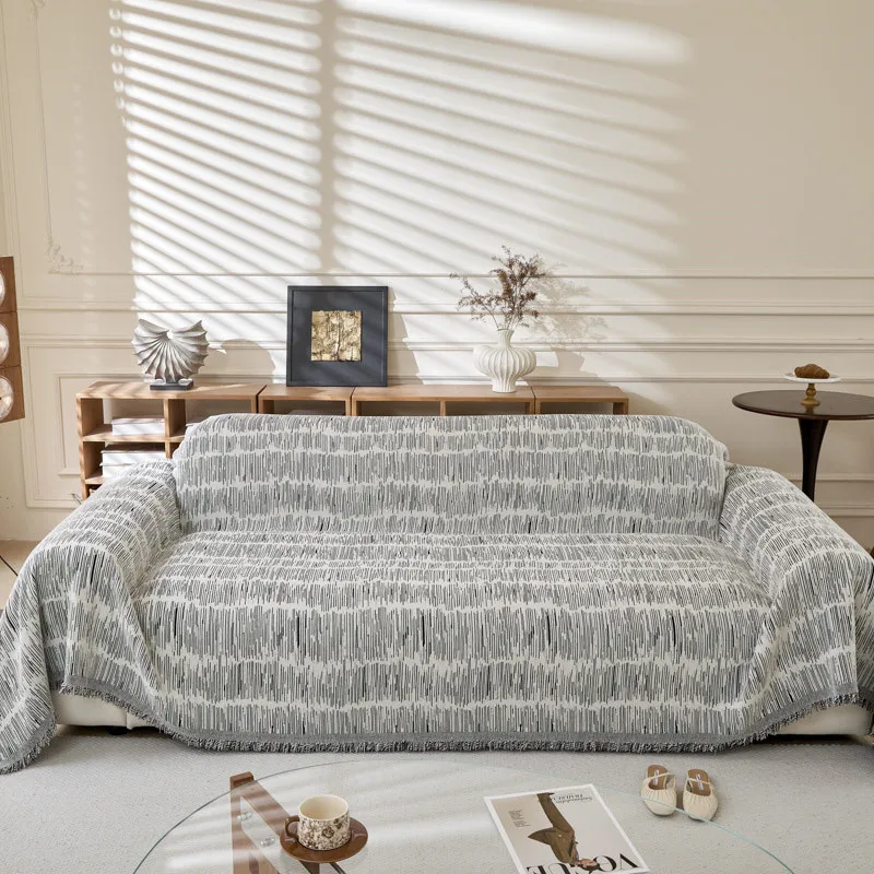 Minimalism Jacquard Chenille Sofa Towel Mat with Tassels Double Sides for Living Room Camping Travel Large Blanket Couch Cushion