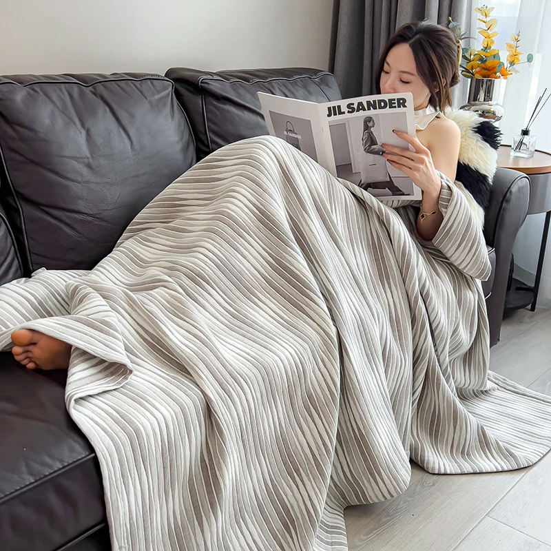 Pure Cotton Throw Blanket Soft Muslin Throws Blankets for Couch, Sofa, Bed Luxury Lightweight Boho Large Summer Blanket Quilt