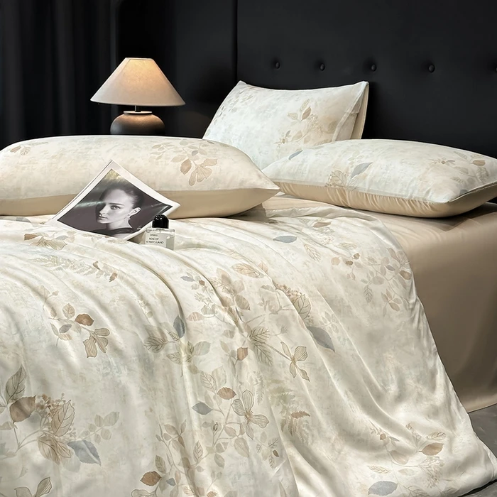 Luxury Organic Bamboo Silky Bed linens Bedding Set Vintage Flat Bed Sheet Double Queen King Duvet Cover Pillowcases Rural Style