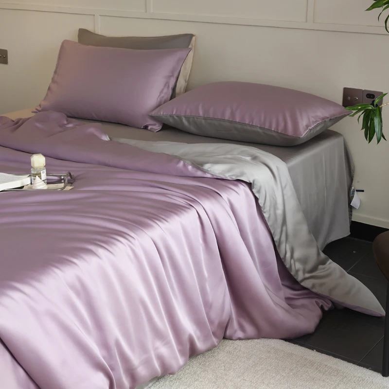 Mulberry Silk Bedding Set Twin Full Queen Size Duvet Cover Set with Quilt Cover Flat Sheet Pillowcase Luxurious Smooth Bed Sheet