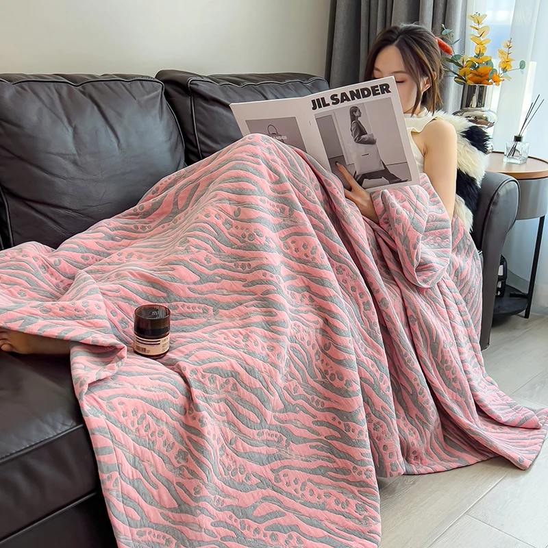 Pure Cotton Throw Blanket Soft Muslin Throws Blankets for Couch, Sofa, Bed Luxury Lightweight Boho Large Summer Blanket Quilt