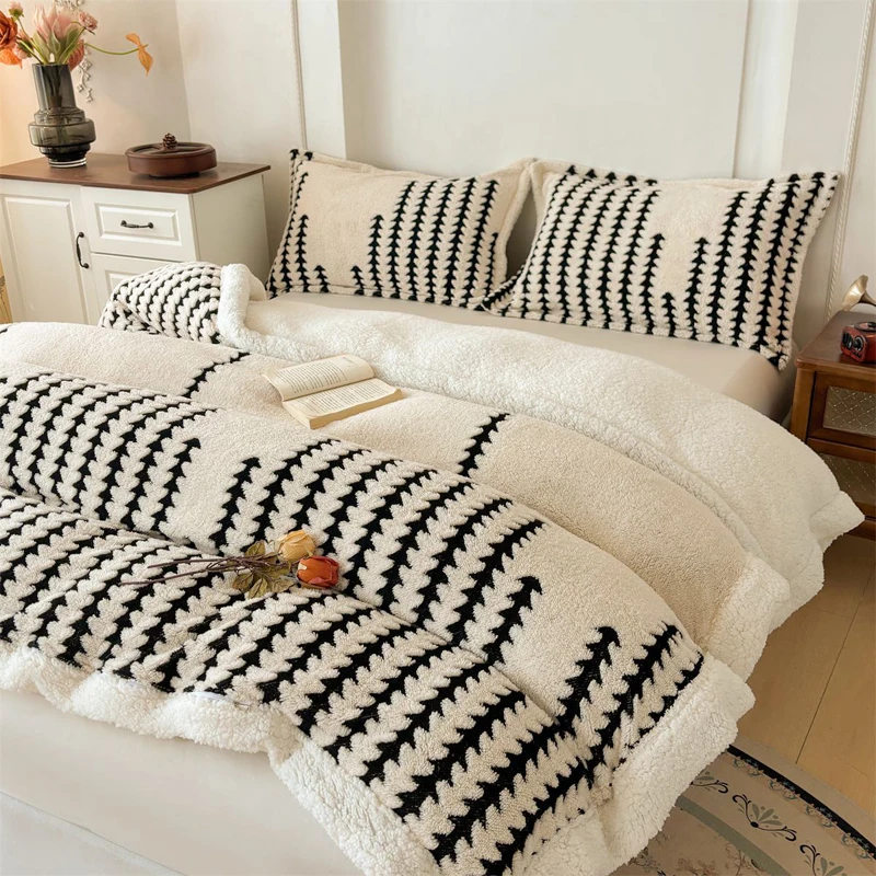 WASART Winter warm coral fleece Jacquard duvet cover fluffy plush luxury double bed couple quilt cover 220x240 cozy bedding set