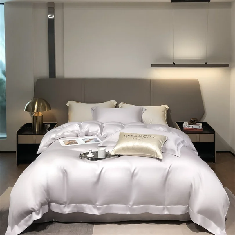 100% Organic Bamboo Bedding Set with Duvet Cover Fitted/Flat Sheet Pillowcase Luxury Silky Bedsheet Bed Linens Queen King Size