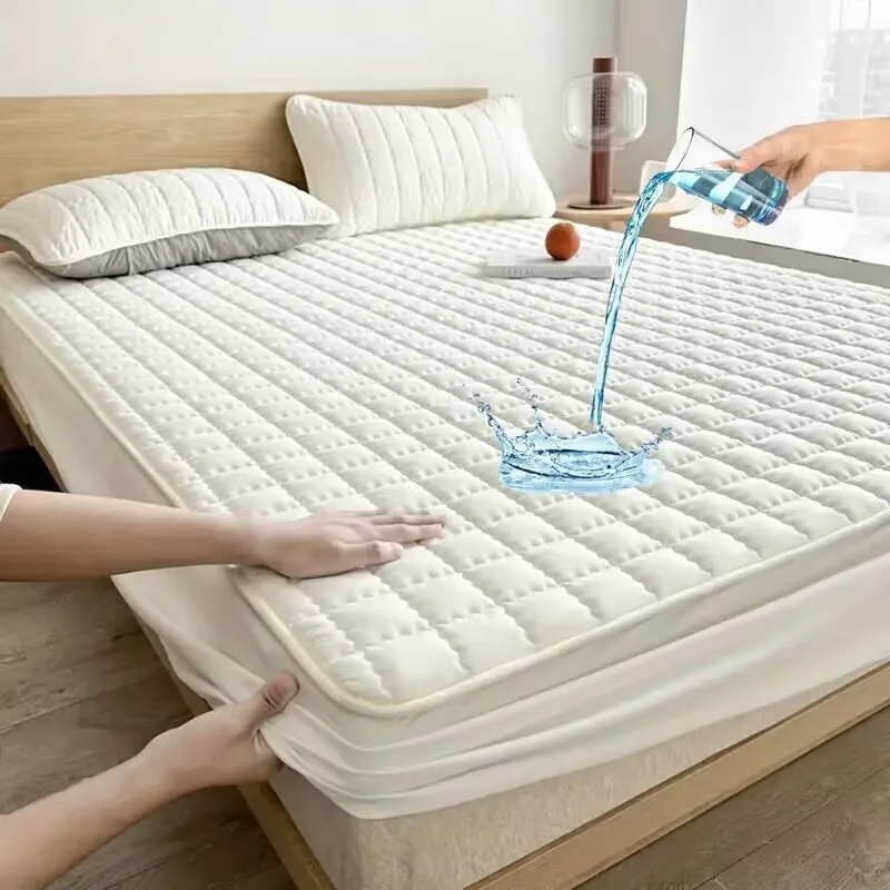 Waterproof Quilted Mattress Pad Protector Anti-mite Anti-bacterial Mattress Cover Embossed Design Bedding Bed Cover Fitted Sheet