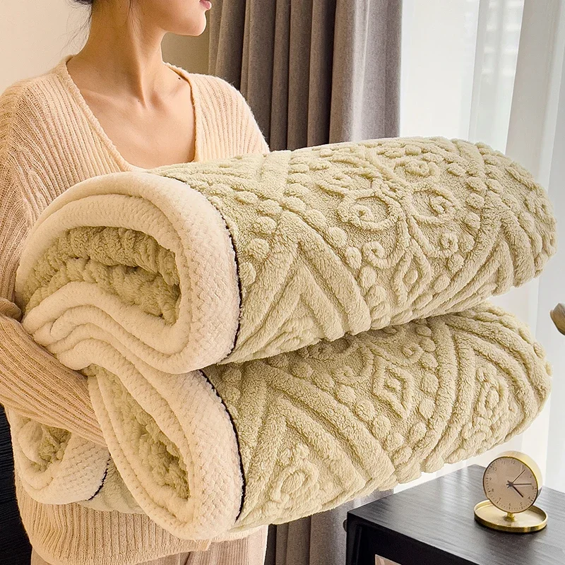 WASART Warm plush jacquard blanket for beds autumn winter fluffy coral fleece sofa throw blanket extra large thicken bed sheet