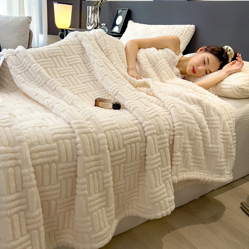 Thick Milk Velvet Warm Blanket for Winter Queen King Size Fleece Sherpa Comforter Cozy Soft Plush Blanket for Bed Sofa Throws