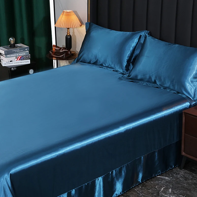 Luxury Bedding with Fitted Sheet Flat Sheet Pillowcase Mulberry Silk Bed Sheets Set Queen King Size Deep Pocket Flat Bedsheets