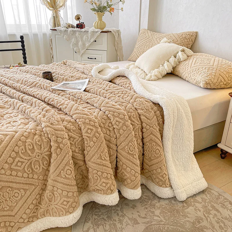 Double Layer Carved Velvet Warm Autumn Winter Blanket for Bed Soft Fluffy Sofa Blankets Cozy Plush Fleece Sofa Cover Blanket Nap