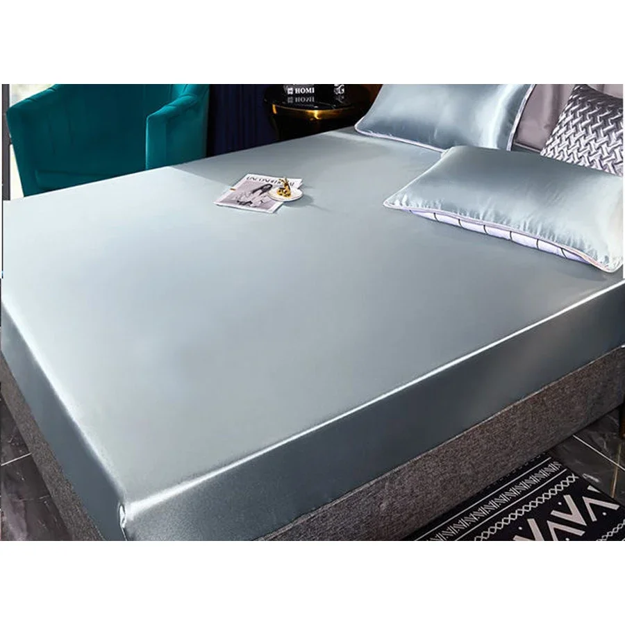 WASART Washable satin rayon fitted sheet elastic mattress cover summer bedspread single double bed linens 2 people bedsheet 150