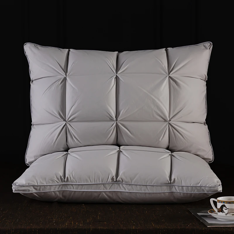 95% Goose Down Feather Pillow with Pure Cotton Shell 2pcs 3D Bread Pleated Bedroom Pillows 5-Star Hotel Low Mid High Pillows