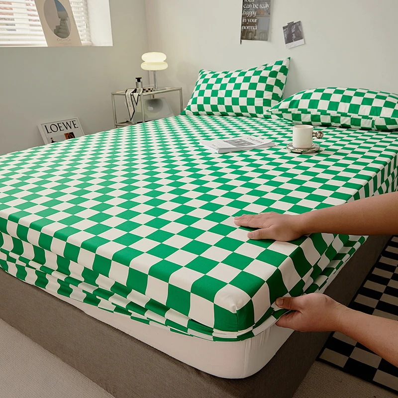 Nordic Bedspreads 100% Cotton Mattress Cover All-around Elastic Band Fitted Bed Sheet for Queen King Double Single Bed Easy Care