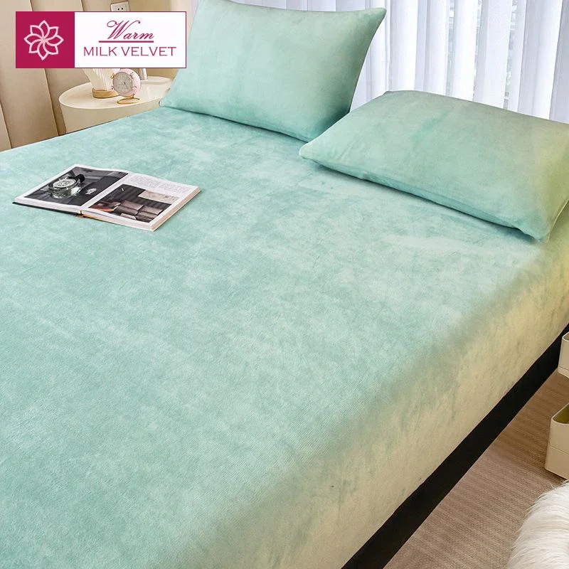 WASART Winter warm plush fitted sheet elastic mattress cover fluffy velvet fleece bed linen couple thermal double bed king size