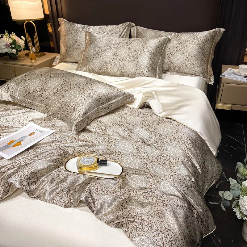 Floral Pattern Mulberry Silk Bedding Set Luxury High-End Duvet Cover Bed Sheet Pillowcase Smooth Comforter Quilt Cover Bedsheet