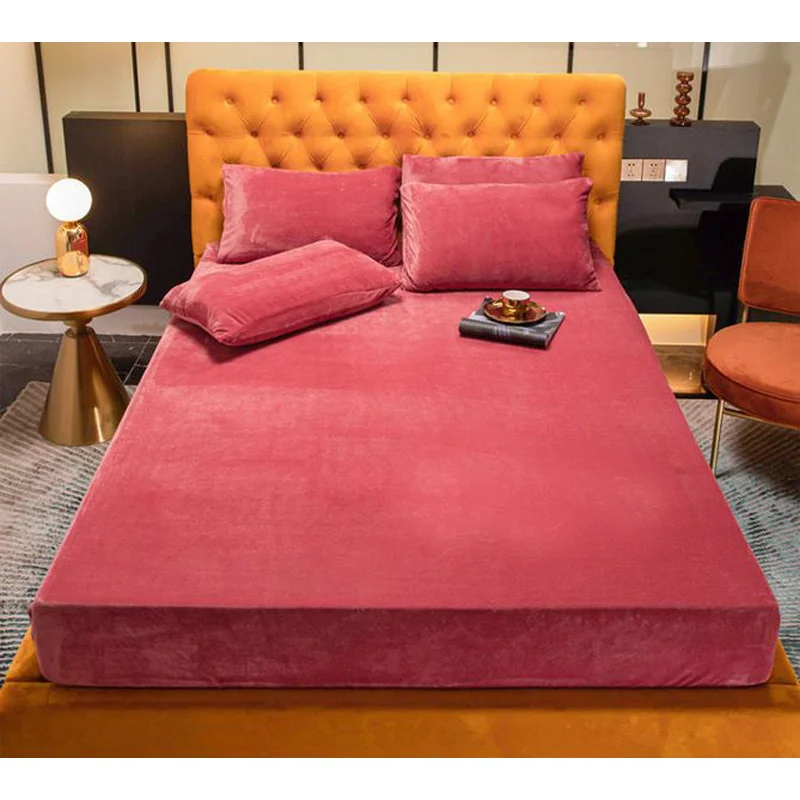 WASART Winter warm coral fleece fitted sheet elastic mattress protector cover couple 2 people luxury double bed bedsheet 150/180