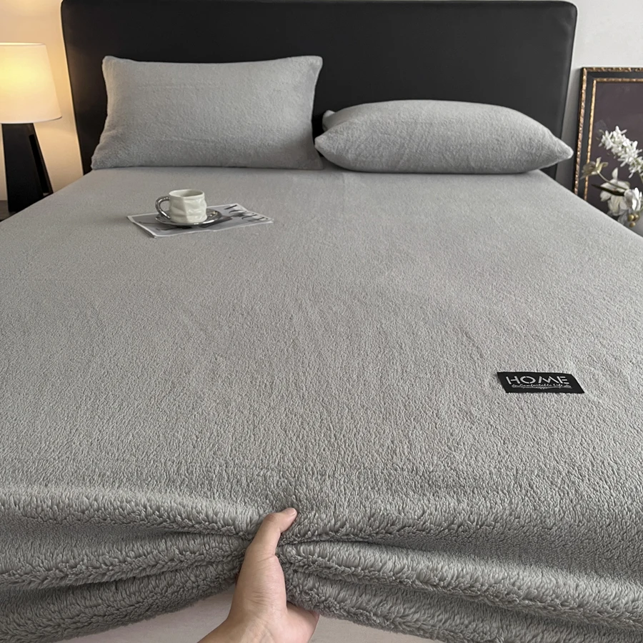 WASART Winter Warm Coral Fleece Fitted Sheet Elastic Mattress Protector Cover Fluffy Plush Couple Bed Linens 150x200 King Size