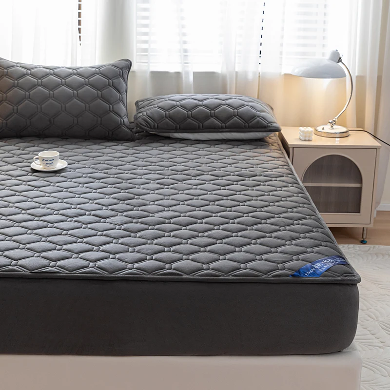 WASART Fluffy Coral Fleece Quilted Mattress Protector Cover Warm Cozy Milk Velvet Elastic Fitted Sheet 150X200 Winter Bed Linens