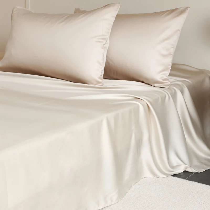 100% Mulberry Silk Bed Sheets Set Luxury Smooth Ultra Soft Bedding Sets with Fitted Sheet Flat Sheet Pillowcase for All Season