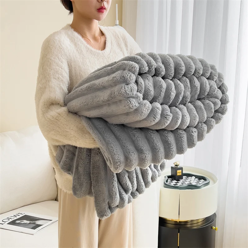 WASART Soft warm Imitation fur blanket winter fluffy rabbit plush large bedspread sofa throw coral fleece bed blanket home decor