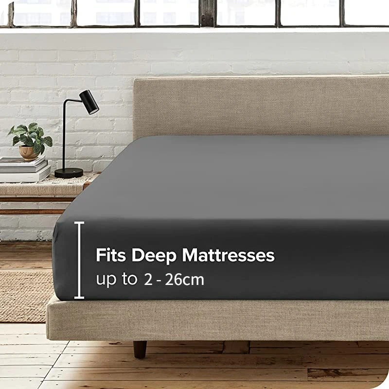 100% Cotton Fitted Bed Sheet with Elastic Band Solid Color Anti-slip Adjustable Mattress Cover for Single Double King Queen Bed