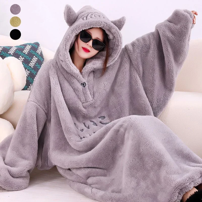 WASART Winter soft fleece blanket with sleeves hooded Sweater blanket ultra plush oversized outdoor warm flannel hoodie blanket